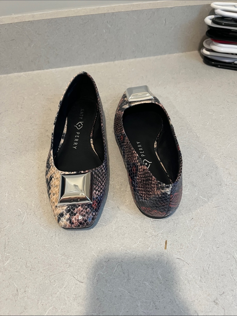 Katy Perry Collections Multi-Tone Snake-Print Flats with Silver Pyramid Accent